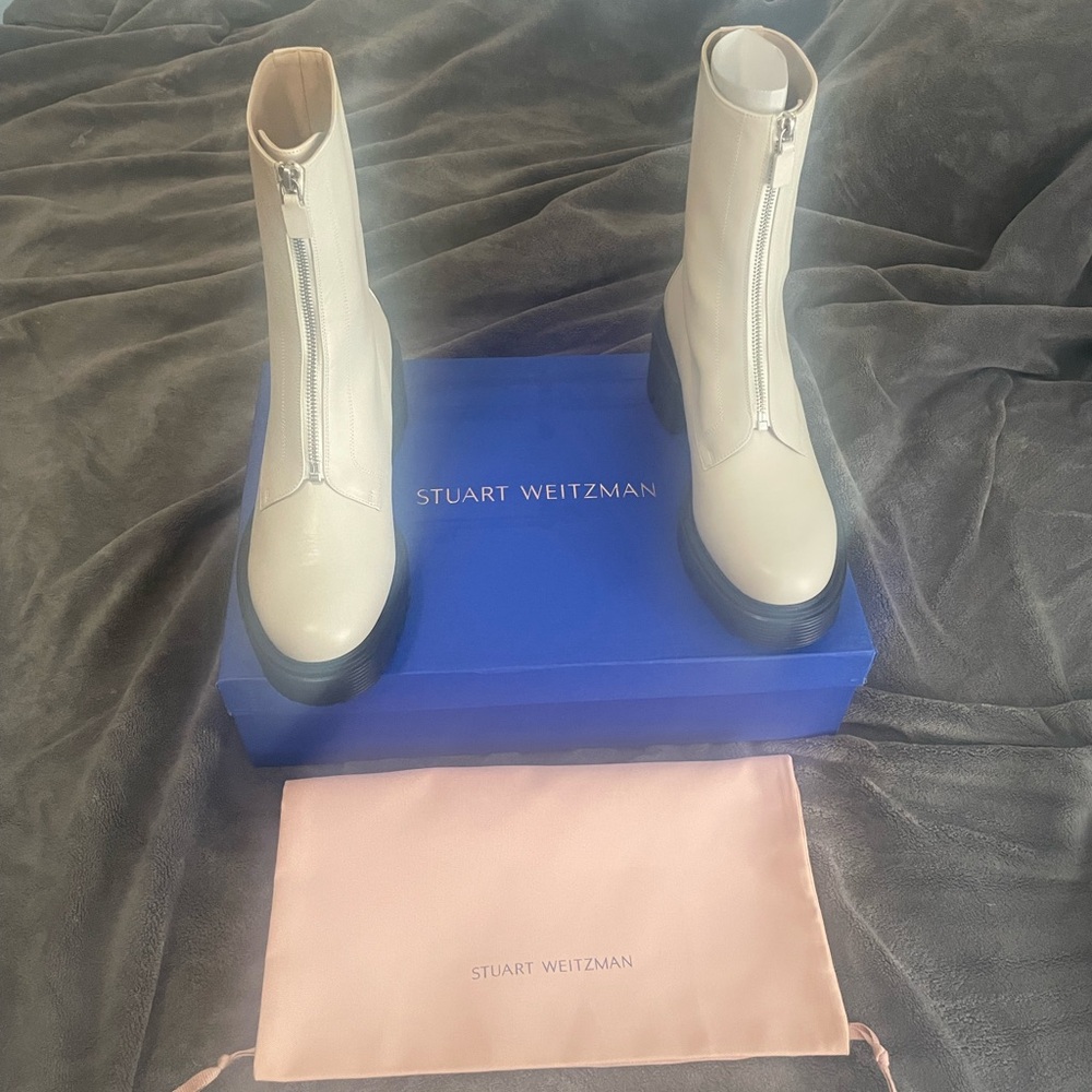 Stuart weitzman soho zip booties oat cream lug sole shoes 12 b new NIB ladies - Picture 13 of 17